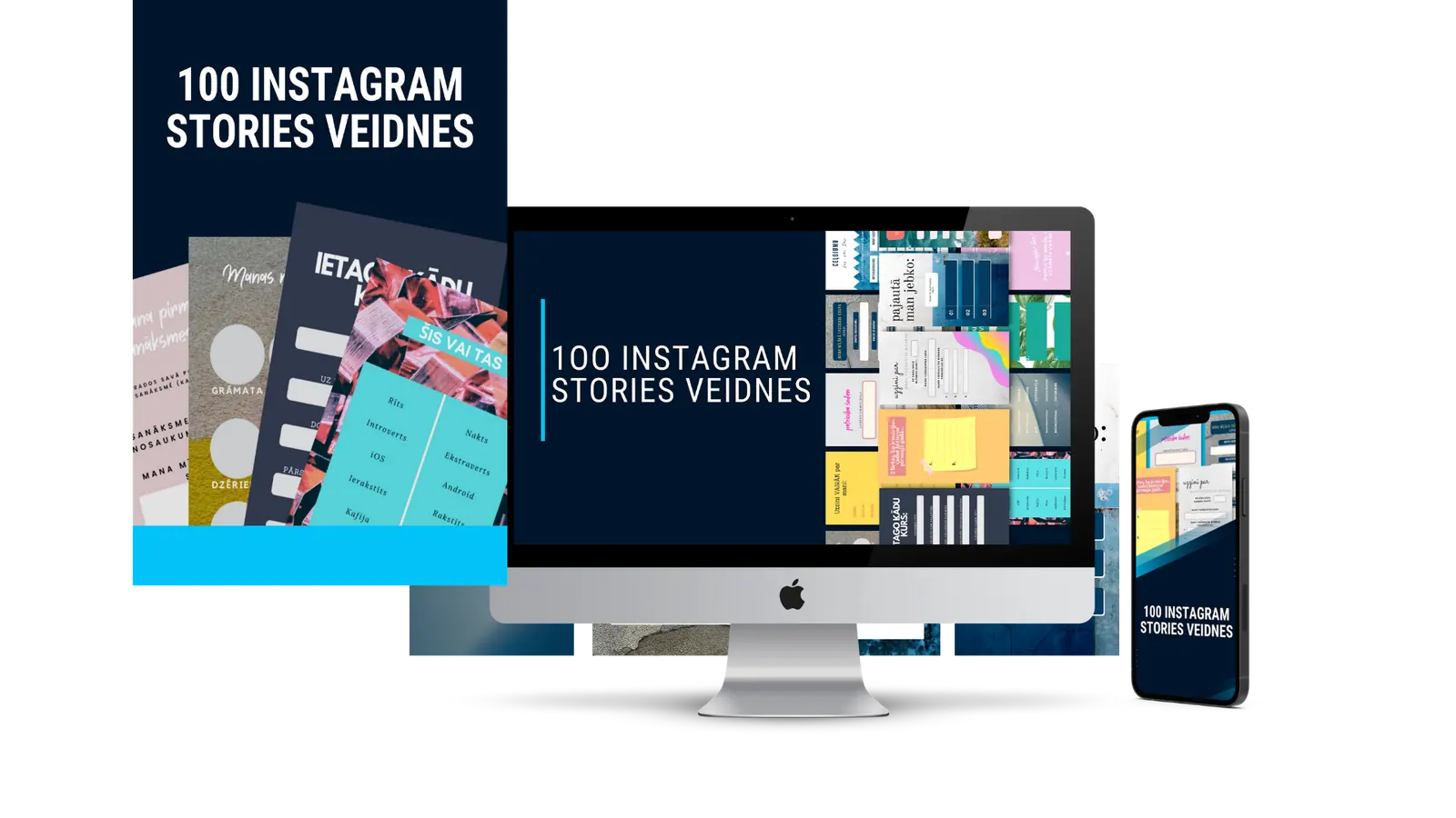 100 Instagram stories veidņu priekšskatījums datora un telefona ekrānā