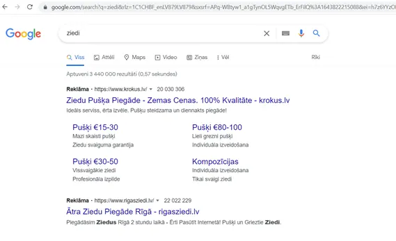 Google reklāmas piemērs